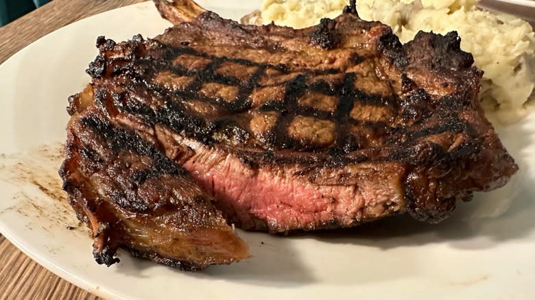 steak dinner with mashed potatoes 