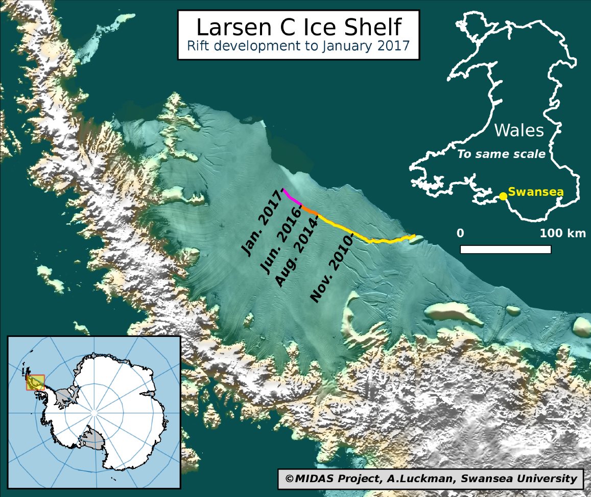 Larsen C ice shelf crack rift iceberg swansea university