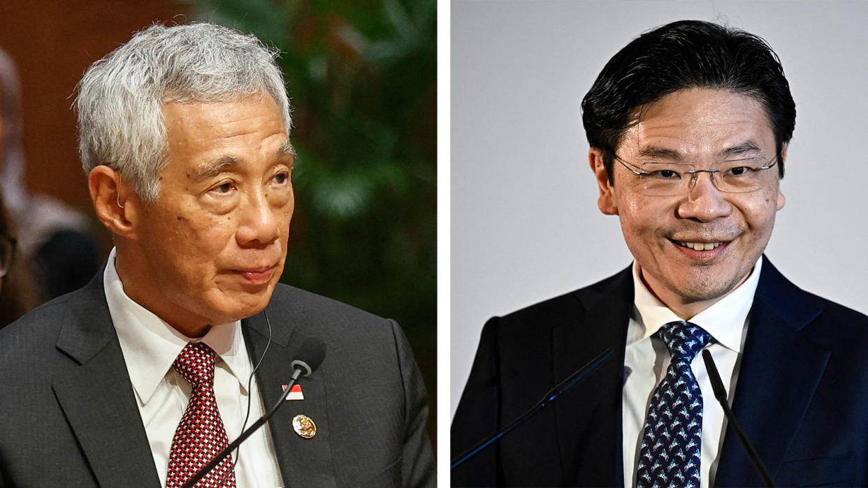 Singapore's Prime Minister Lee Hsien Loong (left) will step down on 15 May. Deputy Prime Minister Lawrence Wong (right) is set to replace him. (Photos: AFP)