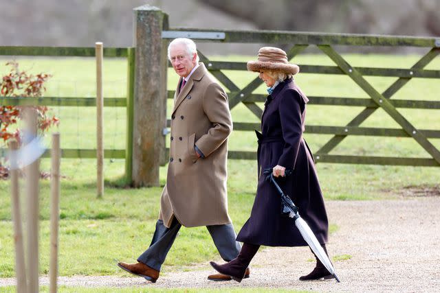 <p>Max Mumby/Indigo/Getty</p> King Charles and Queen Camilla on the Sandringham estate