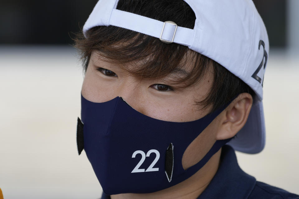 AlphaTauri driver Yuki Tsunoda, of Japan, responds to a question during a news conference before the Formula One U.S. Grand Prix auto race at the Circuit of the Americas, Thursday, Oct. 21, 2021, in Austin, Texas. (AP Photo/Nick Didlick)