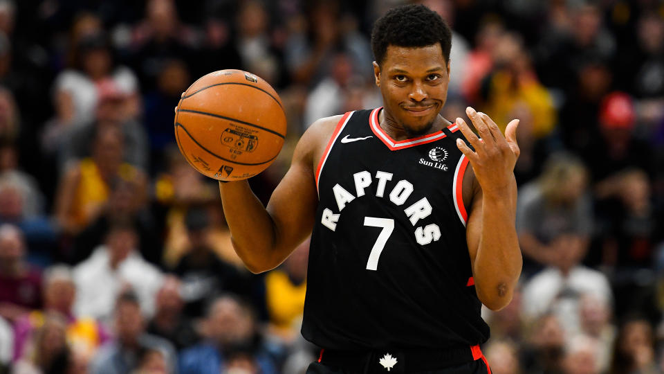 SALT LAKE CITY, UT - MARCH 09:  Kyle Lowry #7 of the Toronto Raptors gestures during a game against the Utah Jazz at Vivint Smart Home Arena on March 9, 2020 in Salt Lake City, Utah. NOTE TO USER: User expressly acknowledges and agrees that, by downloading and/or using this photograph, user is consenting to the terms and conditions of the Getty Images License Agreement.  (Photo by Alex Goodlett/Getty Images)