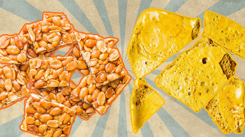 Brittle and honeycomb candy side by side