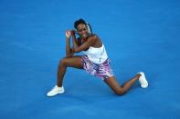 <p>Venus Williams drills a shot down the line </p>