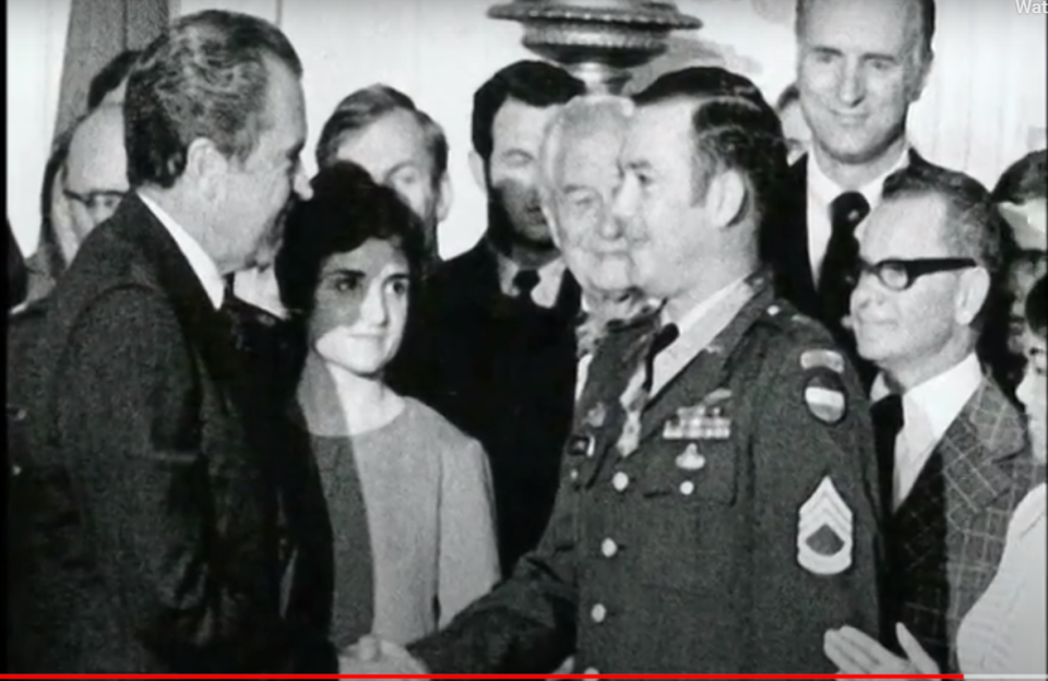 President Richard Nixon awards the Congressional Medal of Honor in 1973 to Gary Littrell for his bravery and courageous conduct in fighting off enemy forces near the Cambodian border during the Vietnam War. Littrell, an adviser to South Vietnamese troops, withstood a four-day firefight. He spoke of the harrowing experience at Valencia Shores, west of Lake Worth Beach, on Sunday as part of a Veterans Day tribute.