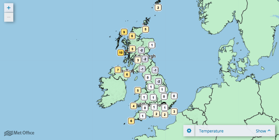 <em>Britain shivered as temperatures dipped below zero overnight (Met Office)</em>