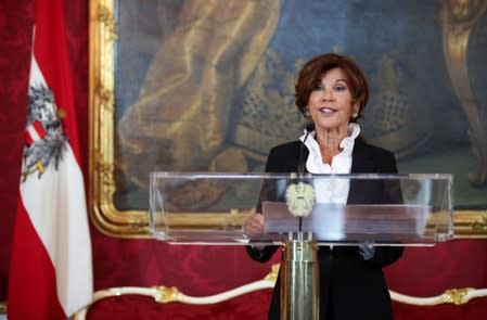 Designated Chancellor Brigitte Bierlein speaks during a news conference in Vienna