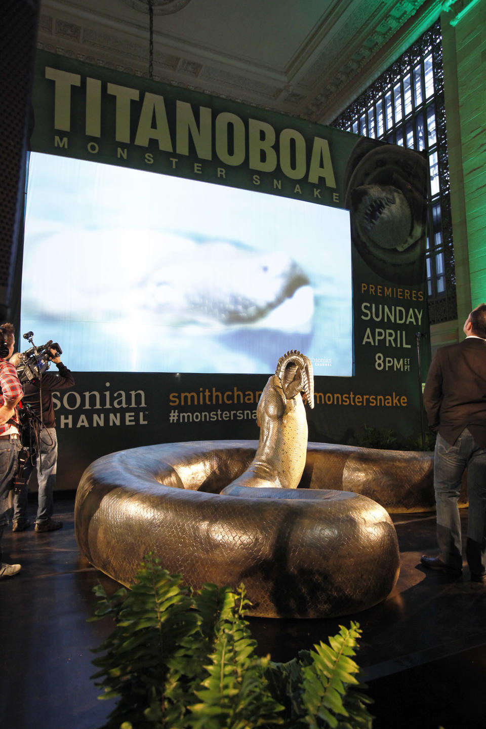 Titanoboa scale model revealed at Grand Central Terminal on Thursday, March 22. (Photo Credit: Mark Von Holden/ Smithsonian Channel)