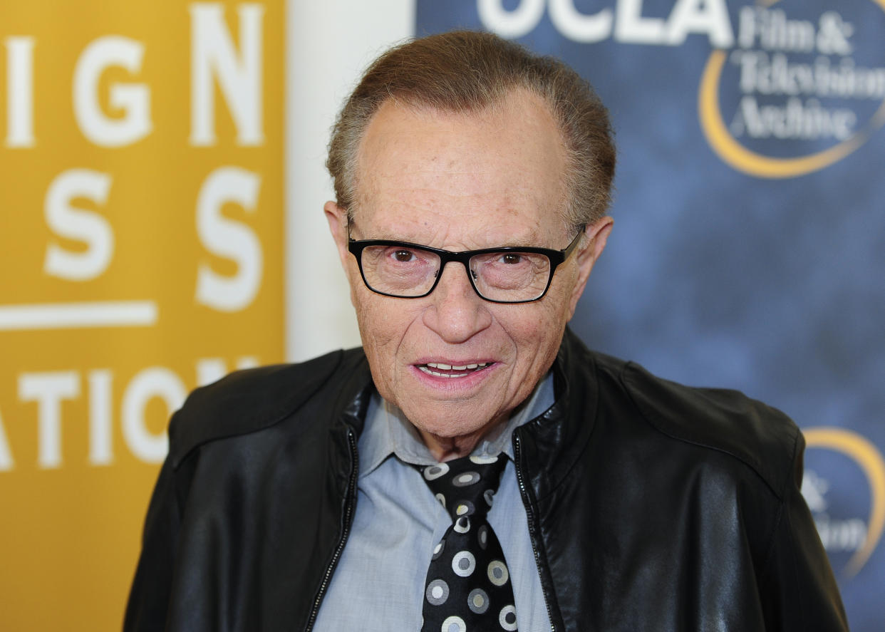 Television and radio host Larry King arrives at the opening night of the UCLA Film and Television Archive film series "Champion: The Stanley Kramer Centennial" and the world premiere screening of the newly restored "Death of a Salesman" in Los Angeles, California August 9, 2013. REUTERS/Gus Ruelas (UNITED STATES - Tags: ENTERTAINMENT HEADSHOT)