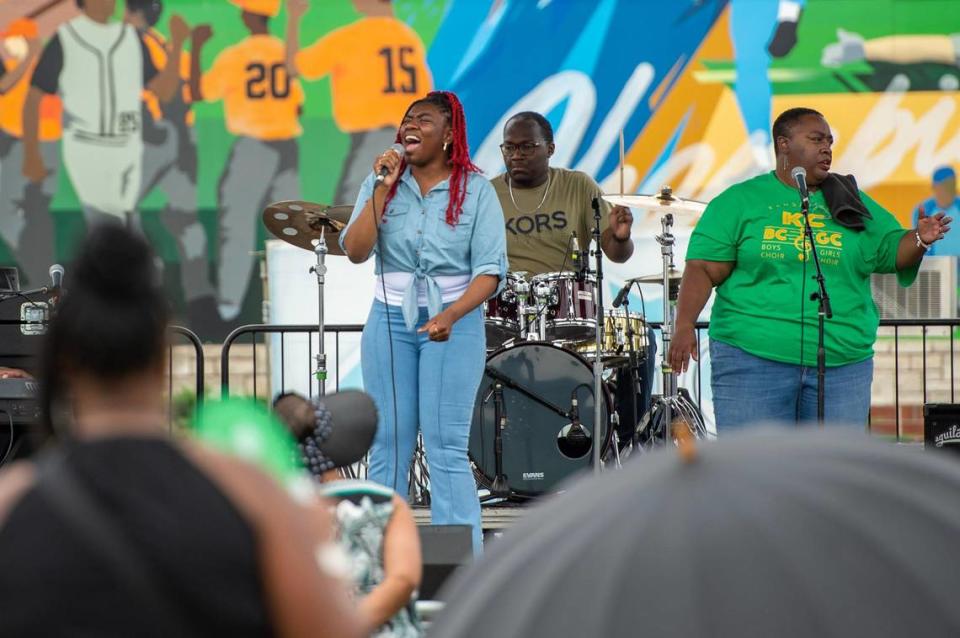 Angel Collings performs on stage during the Juneteenth KC 12th annual Heritage Festival at the18th and Vine district on Saturday, June 17, 2023, in Kansas City.