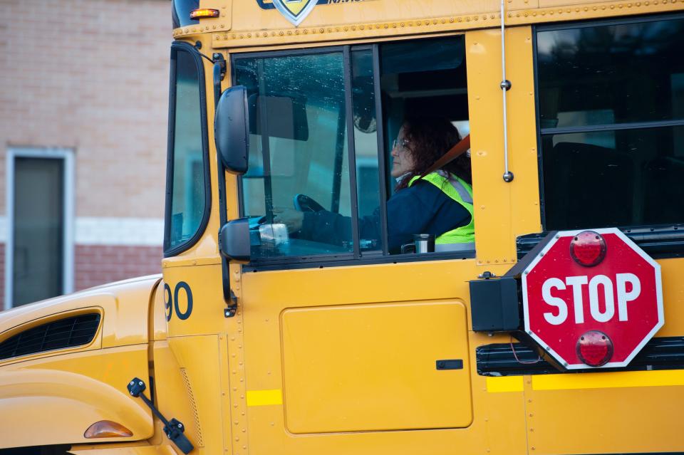 A school bus driver leaves the school after dropping off students at Anthony Wayne Middle School in the morning in Wayne, N.J. on Friday Sept. 24, 2021. 