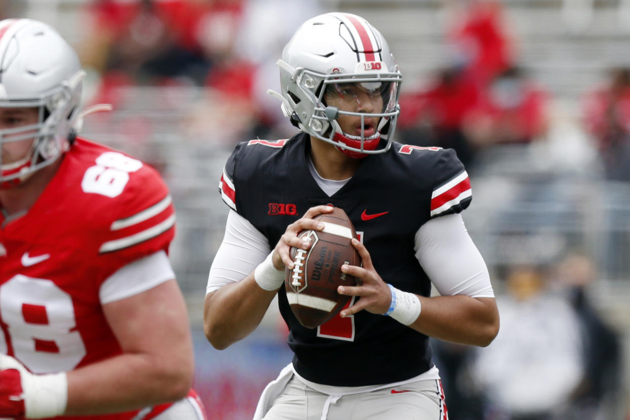 Ohio State quarterback C.J. Stroud gets the start against Minnesota in the opener. (AP Photo/Paul Vernon, File)