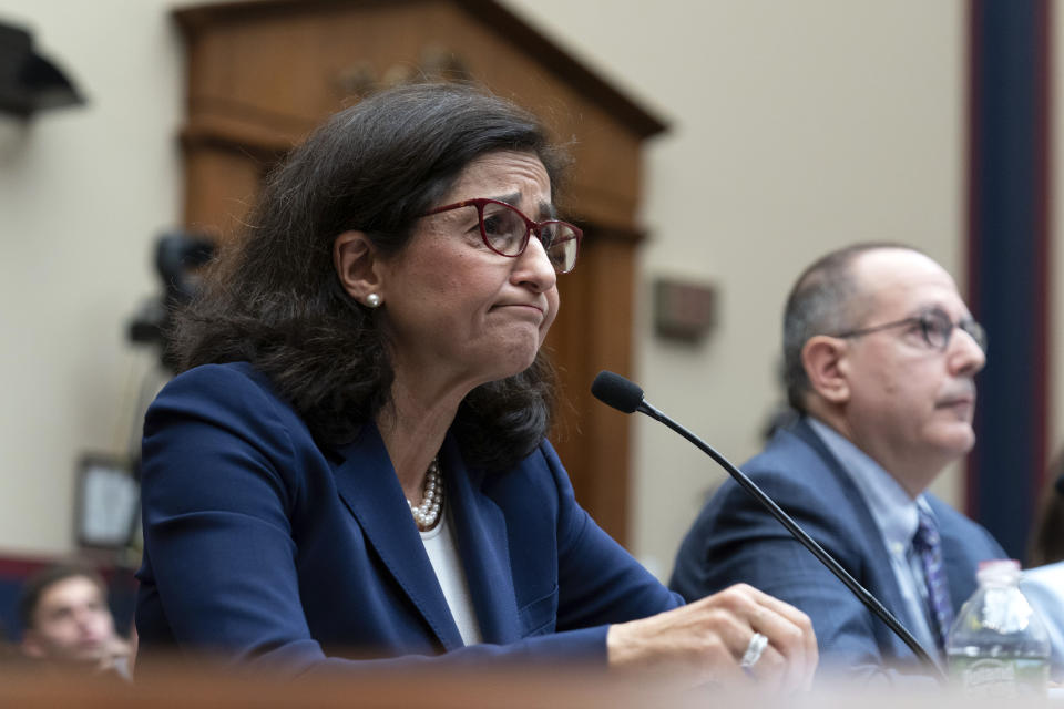 Columbia University President Nemat Shafik testifies before the House Committee on Education and the Workforce hearing on "Columbia in Crisis: Columbia University's Response to Antisemitism" on Capitol Hill in Washington, Wednesday, April 17, 2024. (AP Photo/Jose Luis Magana)