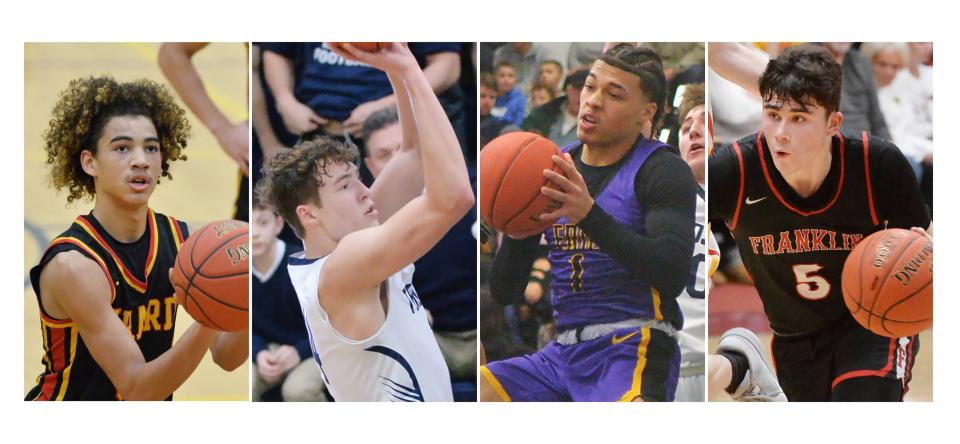 Four members of the 24-player Erie Times-News District 10 Boys Basketball All-Star Team include, from left, Girard's Kenny Godoy, McDowell's Tyler Grove, Erie High's Jaheim Mims and Franklin's Jalen Wood.