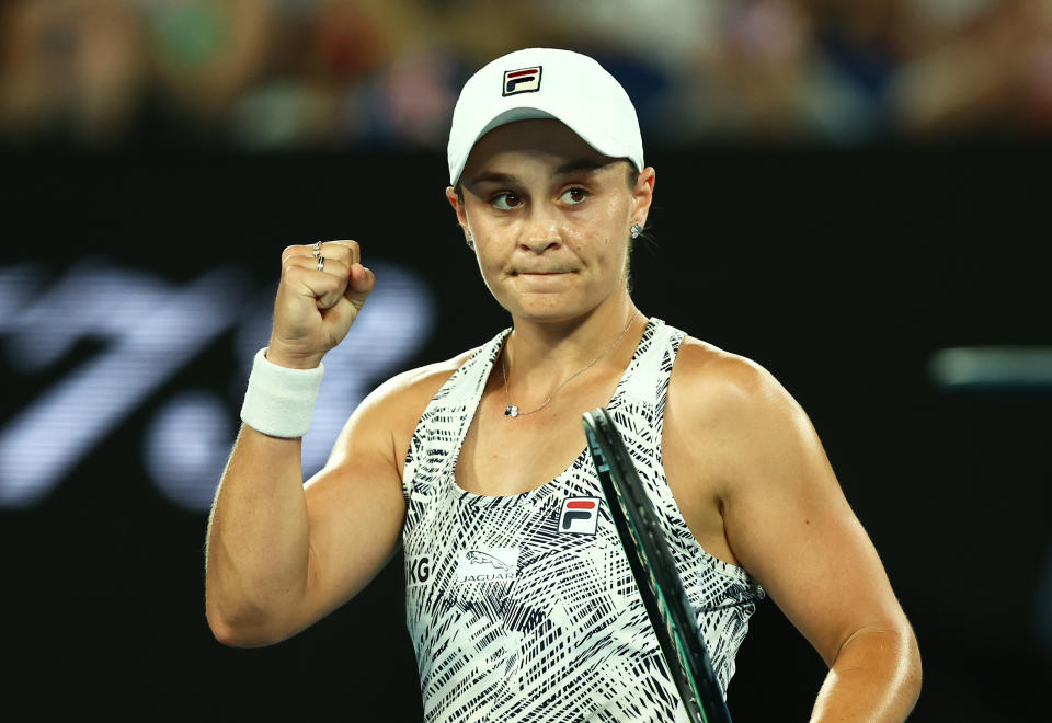 Ash Barty, pictured here after beating Madison Keys in their Australian Open semi-final.