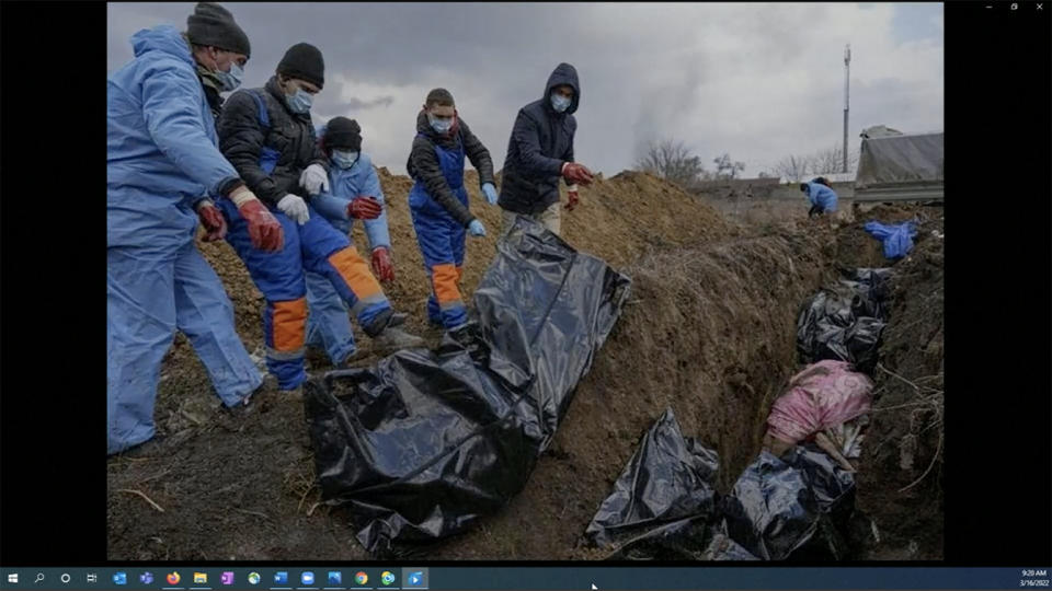 A still from a video shown by Ukrainian President Volodymyr Zelensky.