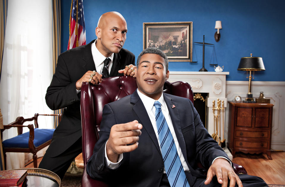 This undated image released by Comedy Central shows Keegan-Michael Key, left, and Jordan Peele from the sketch comedy series "Key & Peele." Race and culture fuel much of their sketch-and-standup half-hour airing Wednesdays at 10:30 p.m. EDT on Comedy Central. (AP Photo/Comedy Central, Ian White)