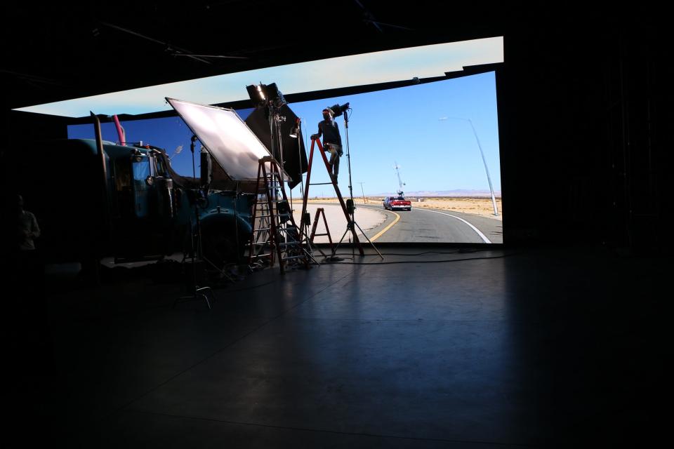Crews film scenes for the movie "Land of Gold" at the Cherokee Nation Extended Reality Studio, or XR Studio, in Owasso.