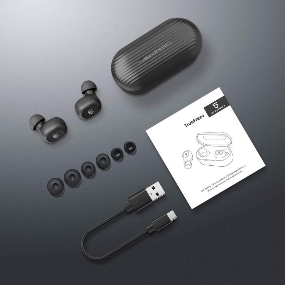 SoundPEATS TrueFree + True Wireless Earbuds: the whole package. (Photo: Amazon)