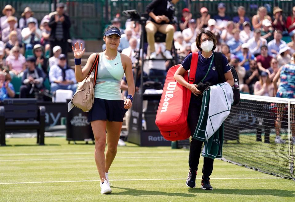 Emma Raducanu retired at Nottingham last week (Tim Goode/PA) (PA Wire)