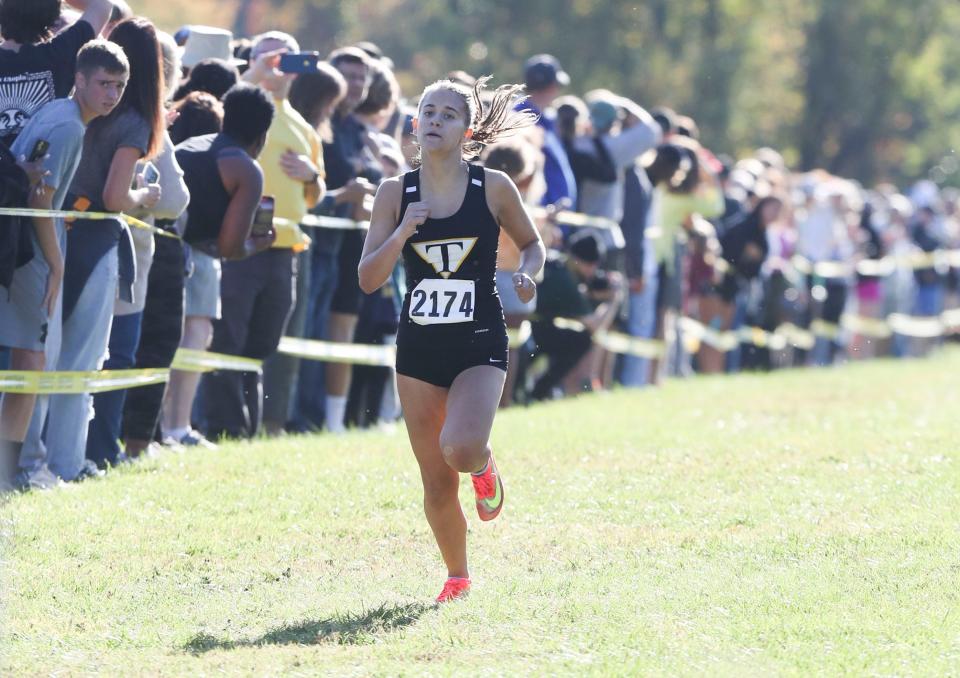 Tatnall's Carlita Kaliher, shown here earlier this season, led a 1-2-3 sweep of the girls race by the Hornets at Saturday's New Castle County cross country meet at Winterthur.