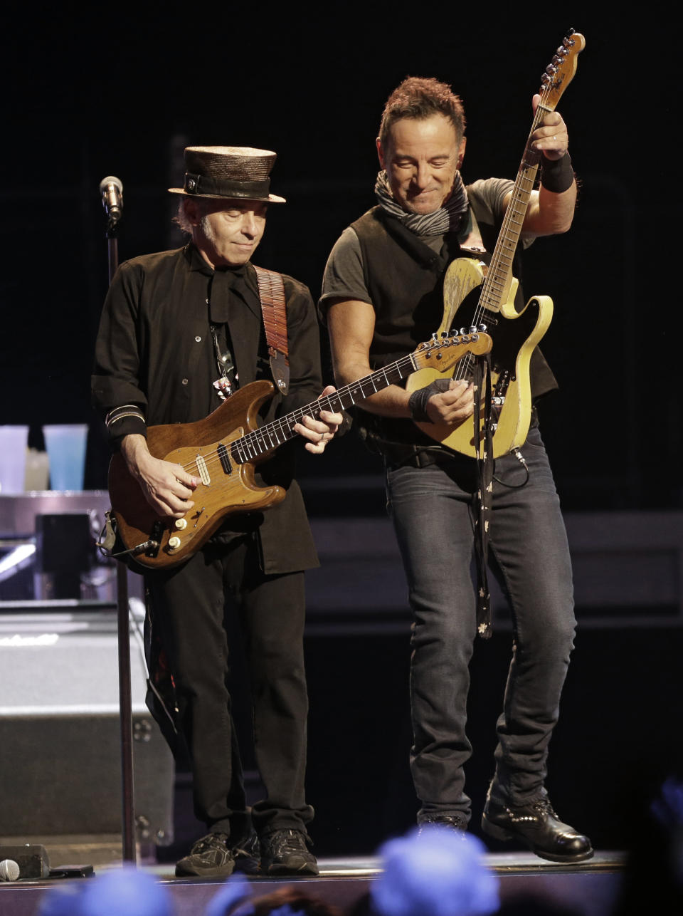 FILE - Bruce Springsteen, right, performs with Nils Lofgren of The E Street Band in Cleveland on Feb. 23, 2016. Springsteen's latest album, "Letter To You" will be released on Oct. 23. (AP Photo/Tony Dejak, File)