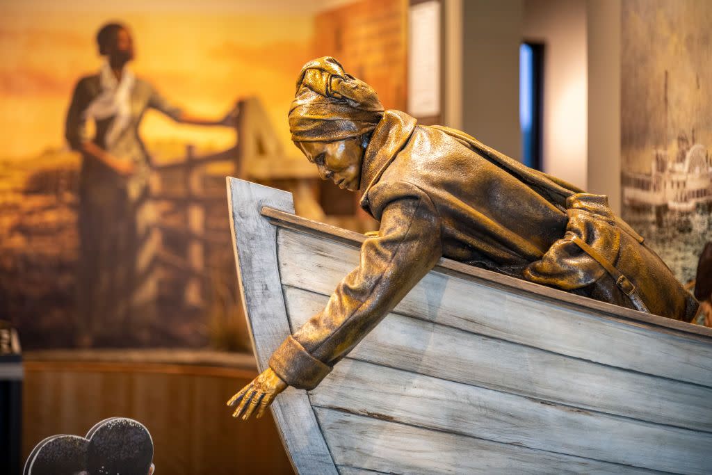 a display of a harriet tubman statue at the harret tubman visitor center