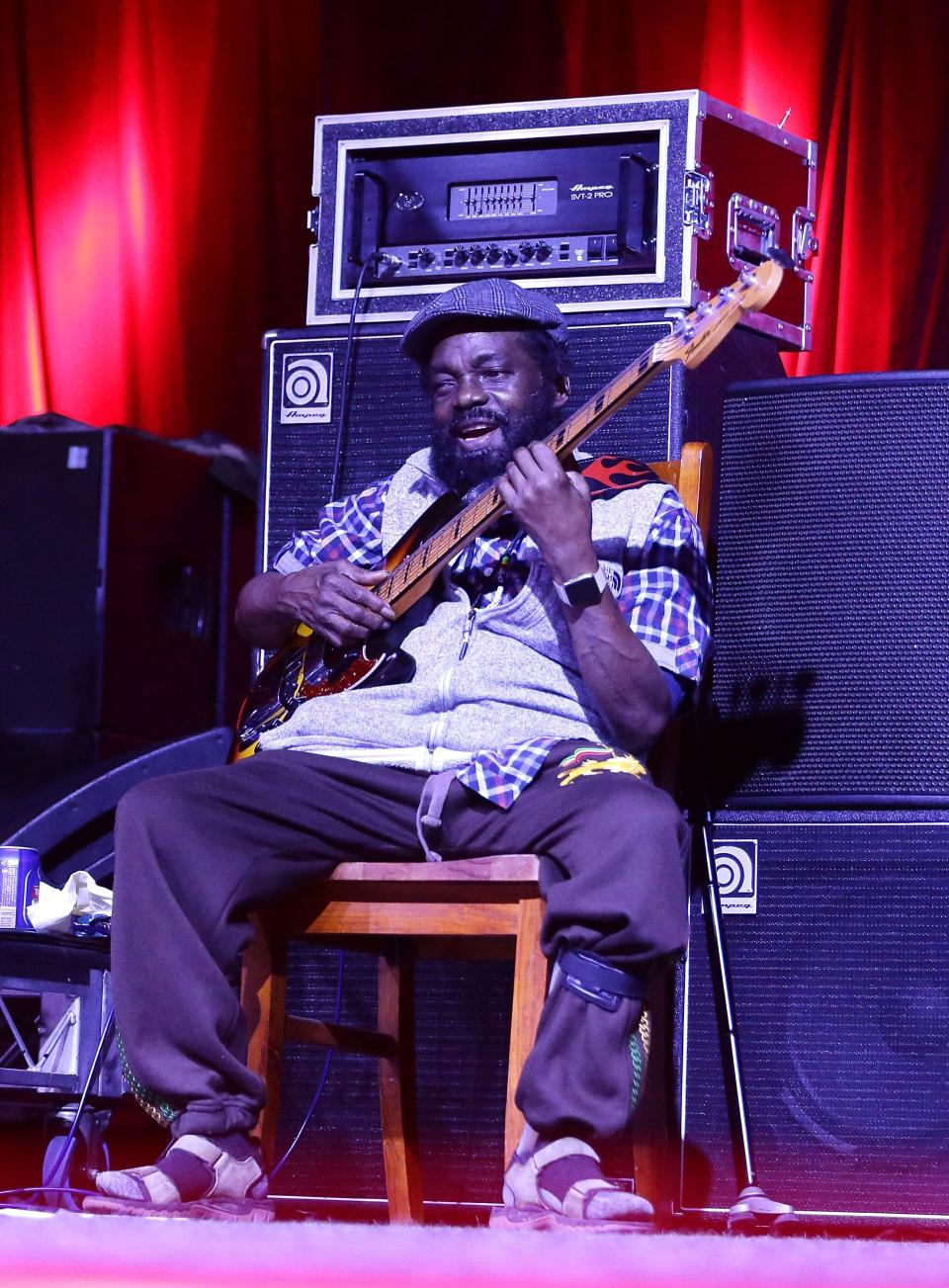 Aston "Family Man" Barrett of The Wailers performs at the Byron Bay Bluesfest in Australia.