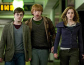 <p>Friends 'til the end, the grown up wizarding trio battle it out to destroy Lord Voldemort in " Harry Potter and the Deathly Hallows Part 1." (L-R) Daniel Radcliffe as Harry Potter, Rupert Grint as Ron Weasley and Emma Watson as Hermione Granger.</p>