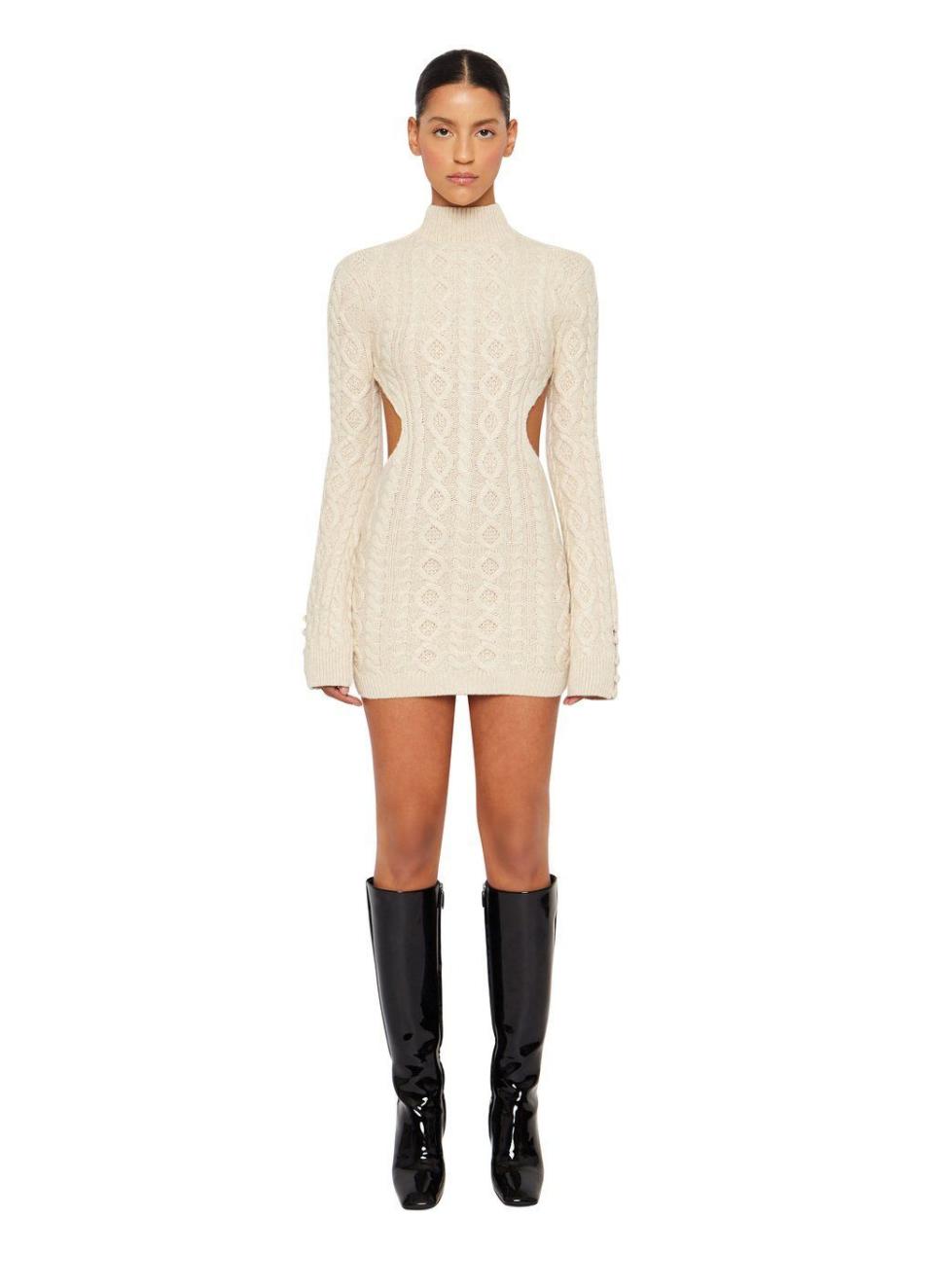 Cable Knit Backless Turtleneck Dress