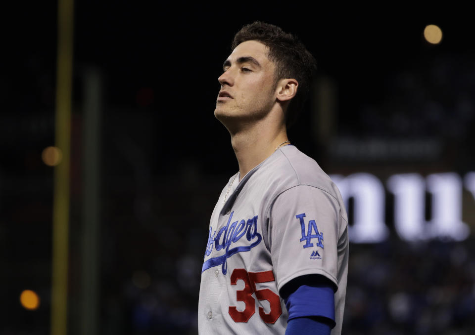 Los Angeles Dodgers rookie Cody Bellinger has picked a bad time to go into a slump. (AP)