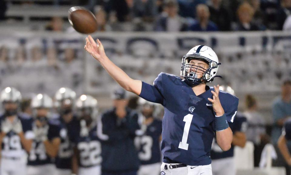 McDowell junior Blayze Myers throws deep against North Allegheny during the second half at Gus Anderson Field in Millcreek Township on Sept. 8. Myers has passed for 1,544 yards and 20 touchdowns this season through Week 7.