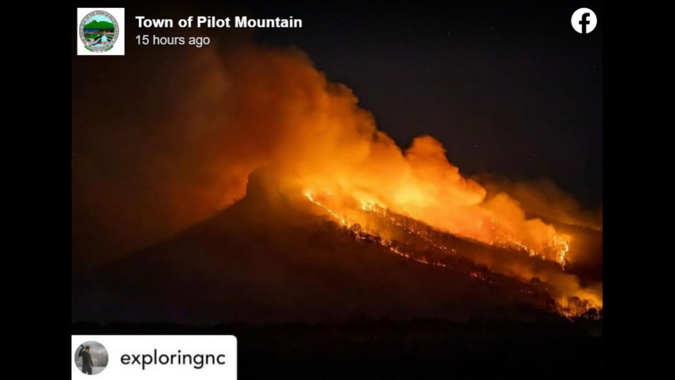 Firefighters are continuing efforts to contain a forest fire at Pilot Mountain State Park in North Carolina.