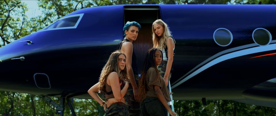 A group of young women – clockwise from bottom left, Isabelle Fuhrman, Wallis Day, Sasha Luss and Skai Jackson – have their Thailand getaway ruined when they come into possession of a duffel bag full of cocaine in the action thriller "Sheroes."