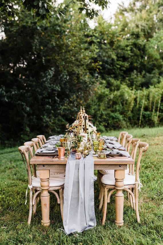 Photograph, Table, Furniture, Chair, Backyard, Grass, Garden, Tree, Tablecloth, Yard, 