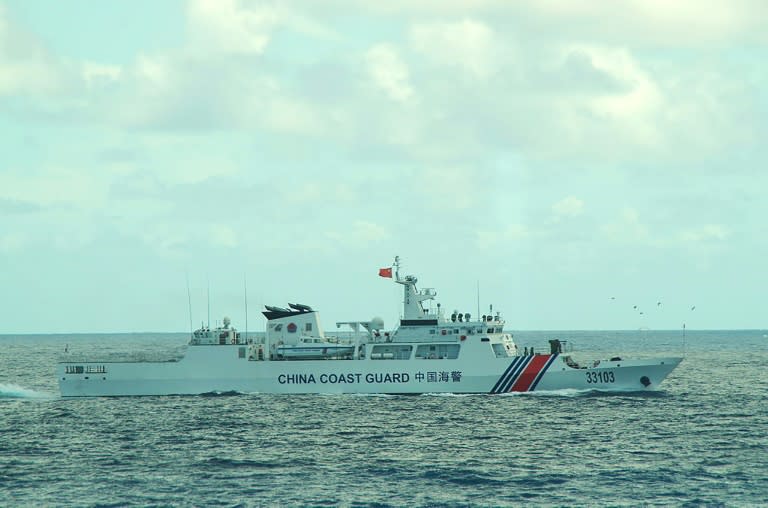 The China coast guard ship 33103 sails near the waters of disputed East China Sea islands in August 2016