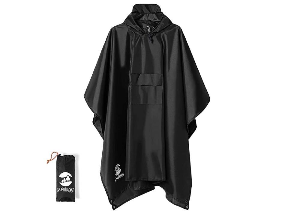 Keep this poncho with you for total waterproof protection. (Source: Amazon)