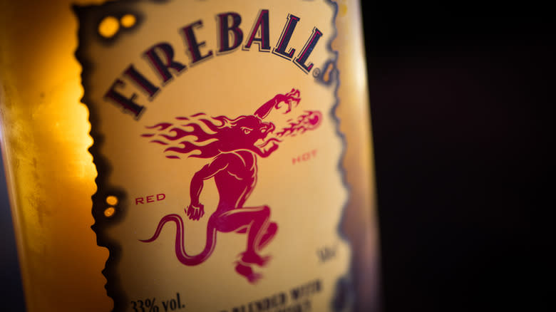 Close-up of Fireball bottle label