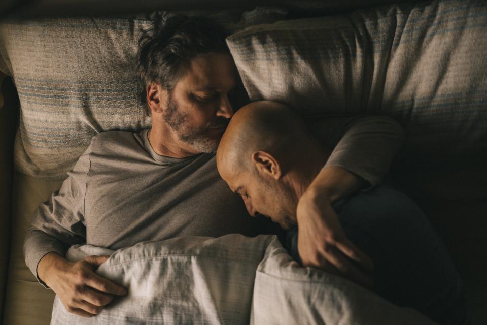 This image released by Bleecker Street shows Colin Firth, left, and Stanley Tucci in a scene from "Supernova." (Bleecker Street via AP)