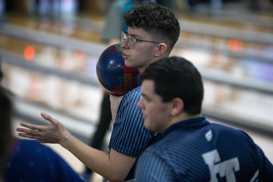 Joe Dominguez of Freehold Township. Shore Conference Tournament bowling at Ocean Lanes.   
Lakewood, NJ
Tuesday, February 6, 2024