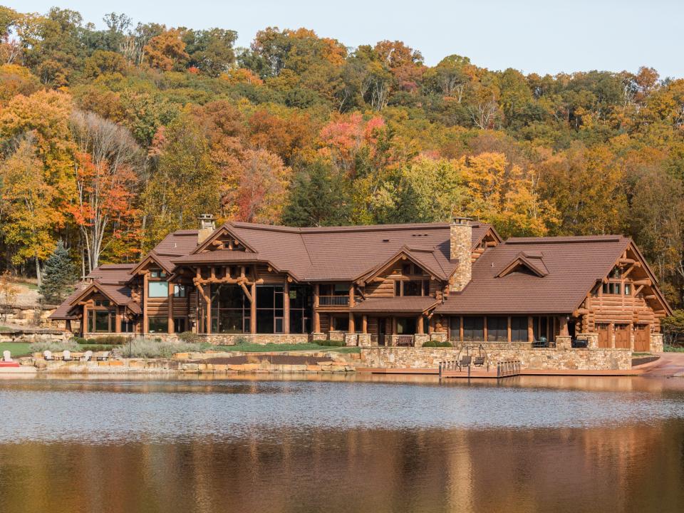 a home on the waterfront in Indiana in autumn