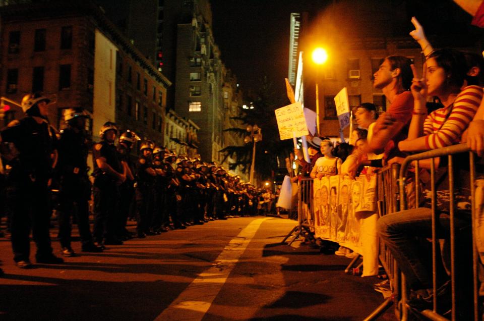 Police face protesters outside Madison Square Garden as then-President George W. Bush delivers his speech on the last day of the Republican National Convention in New York City. (Photo: Photo by Todd Maisel/NY Daily News Archive via Getty Images)