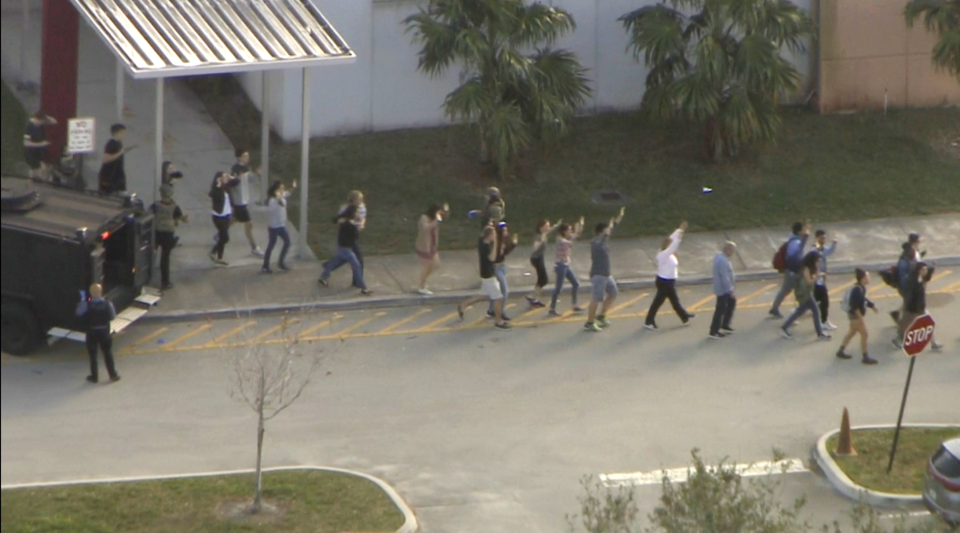 <p>Screengrab of the scene of a shooting at the Marjory Stoneman Douglas High School in Parkland, Fla., Feb. 14, 2018. (Photo: LocalABC10) </p>