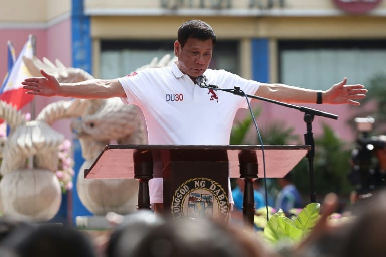 Philippines president-elect Rodrigo Duterte delivers a speech in Davao City, on the southern island of Mindanao on June 27, 2016