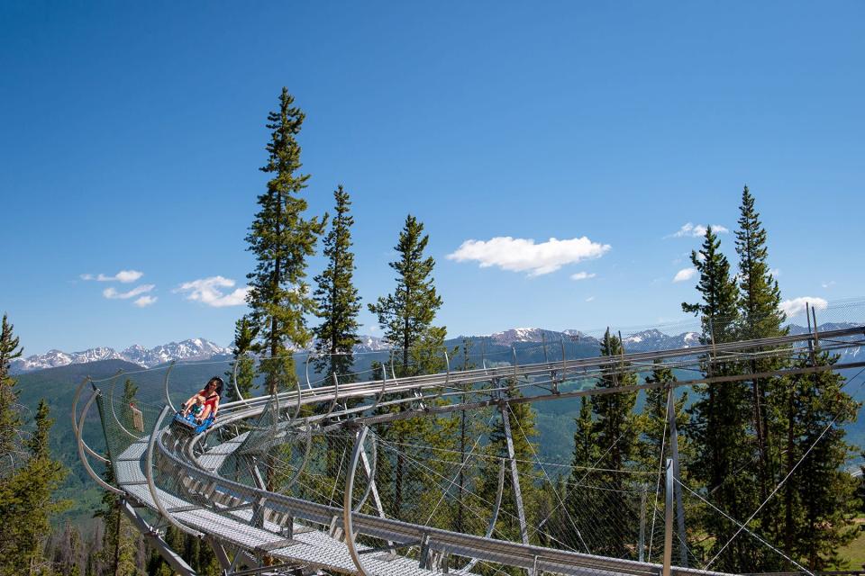 Friends and family ride the brand new mountain coaster at Vail.