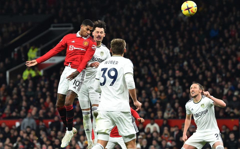 Manchester United's Marcus Rashford scores their first goa - Peter Powell/Reuters