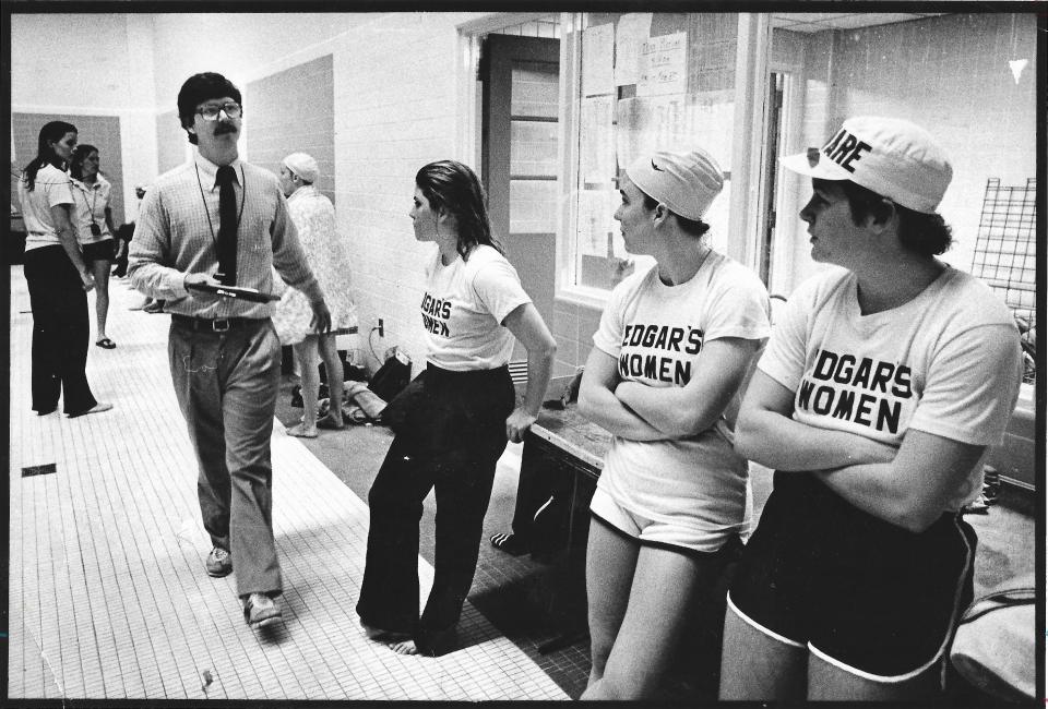 Edgar Johnson while coaching UD swimmers.