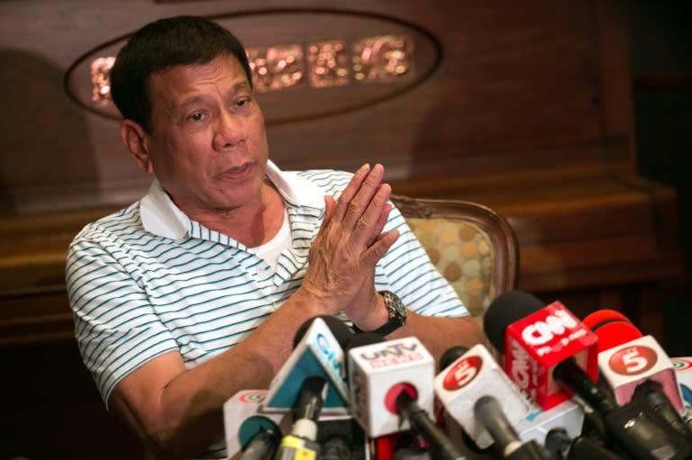 Philippines' president-elect Rodrigo Duterte speaks during a press conference in Davao City, on May 23, 2016