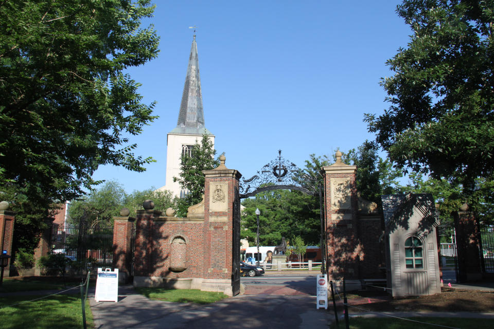 CAMBRIDGE, July 14, 2020  -- Photo taken on July 14, 2020 shows a view of the campus of Harvard University in Cambridge of Massachusetts, the United States. The U.S. government has rescinded a new rule that could have denied international students their stay in the country if they only attend online courses in the coming fall semester, a federal judge in Boston, Massachusetts said Tuesday. (Photo by Fan Lin/Xinhua via Getty) (Xinhua/ via Getty Images)