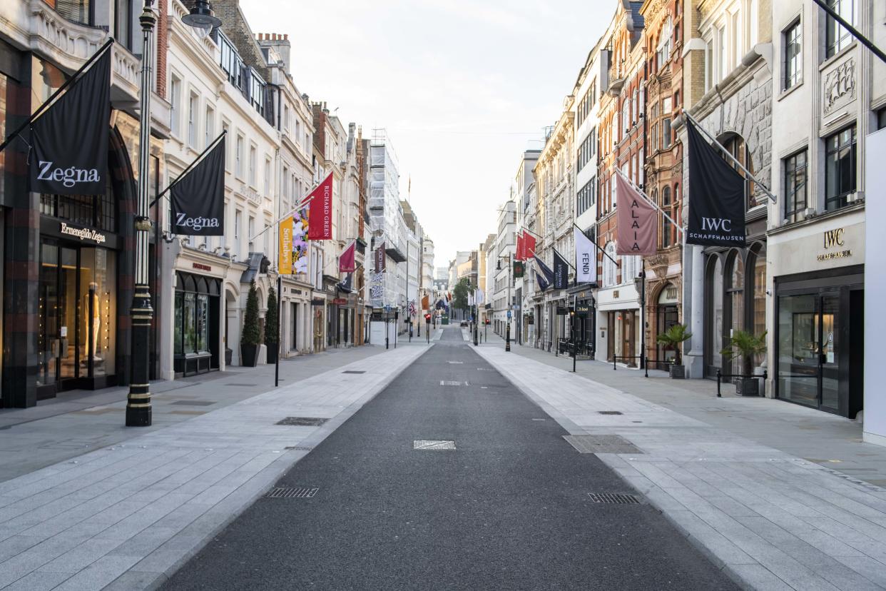  An empty New Bond Street during the Coronavirus outbreak, Mayfair, London. Picture date: Saturday 9th May 2020. Photo credit should read: David Jensen/EMPICS Entertainment